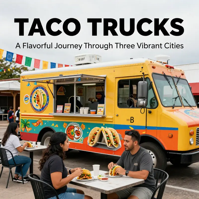 A lively representation of Austin’s taco truck scene, showcasing the cultural melting pot of flavors and community.
