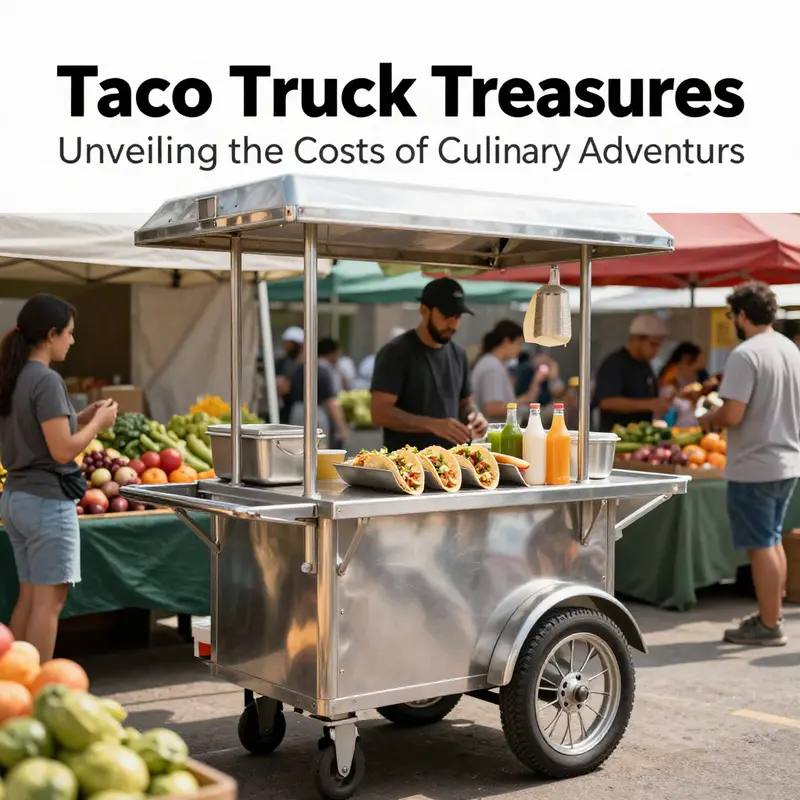 A basic taco cart ready to serve fresh, mouth-watering tacos at a bustling farmers’ market.