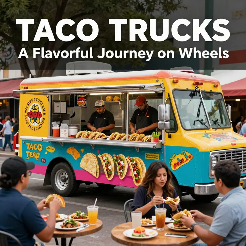 A vibrant taco truck offering a variety of delicious tacos with fresh ingredients.