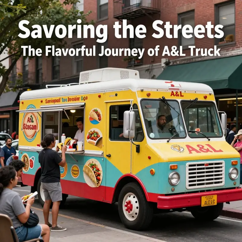 A&L Taco Truck bustling with energy and surrounded by taco enthusiasts in an urban environment.