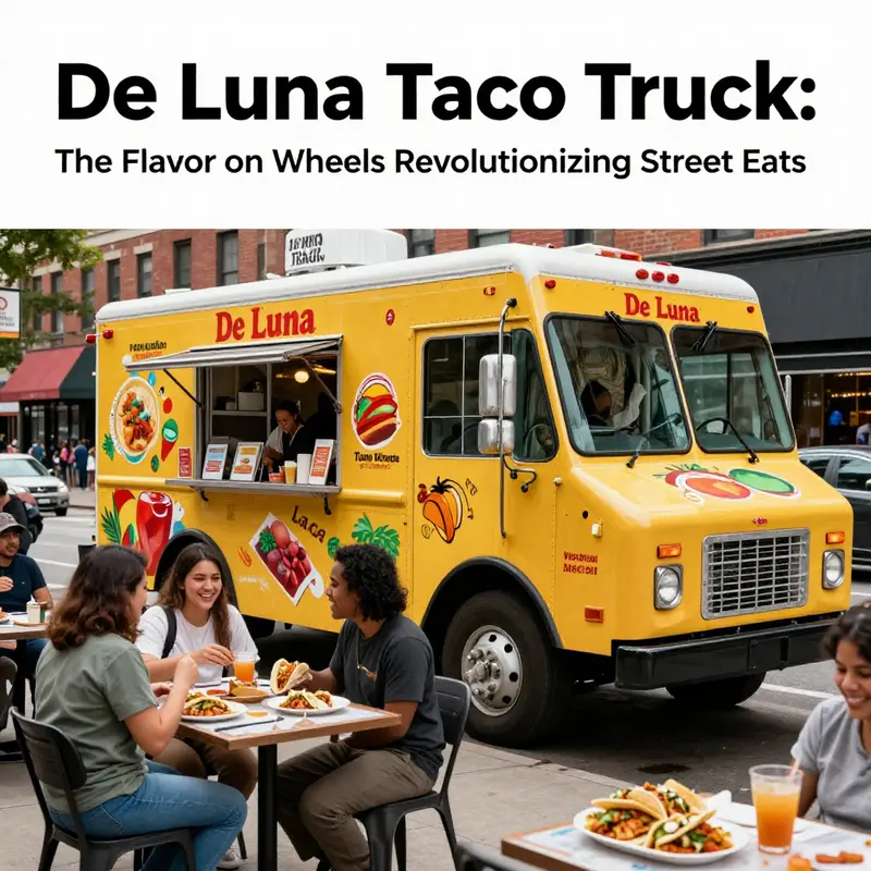 The De Luna Taco Truck parked in Chicago, with customers enjoying Mexican street food.