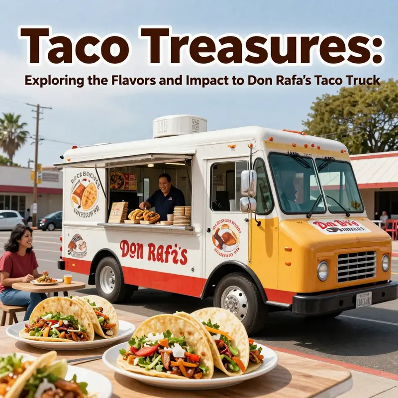 Colorful image of Don Rafa's Taco Truck in Stockton, showcasing happy customers enjoying tacos.