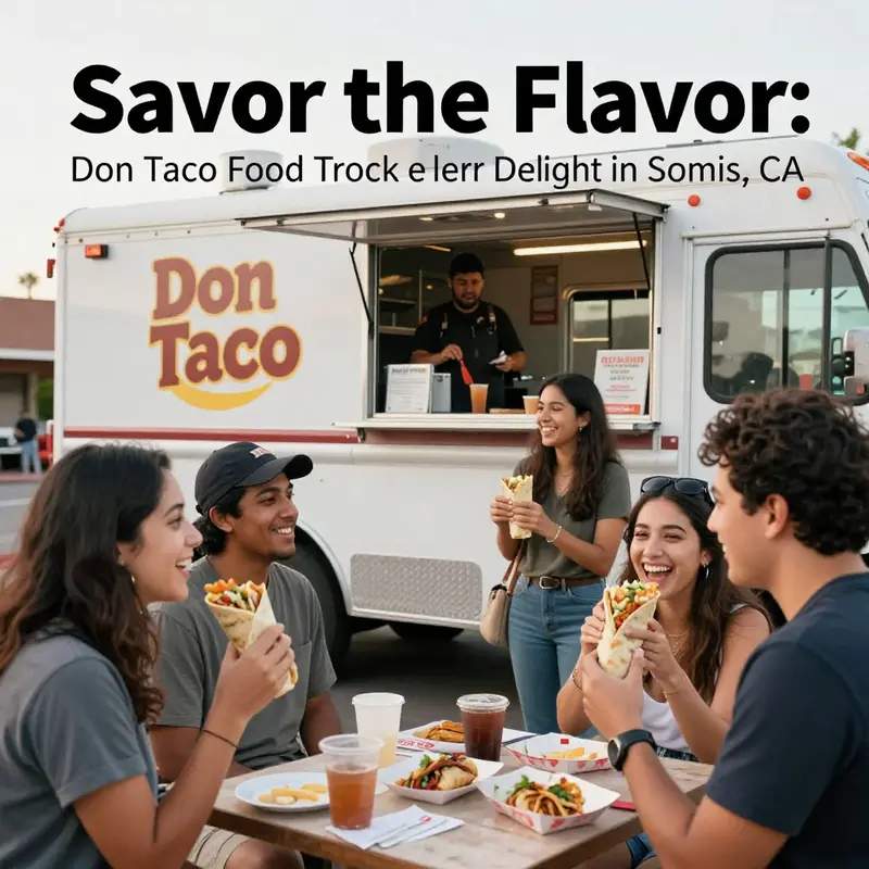 The bustling exterior of Don Taco food truck in Somis, showcasing its delectable offerings and vibrant atmosphere.