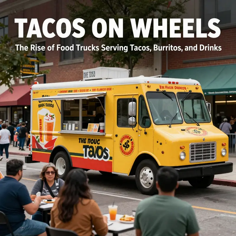 A chef enthusiastically preparing tacos and burritos, highlighting the efficient operations of a thriving food truck.
