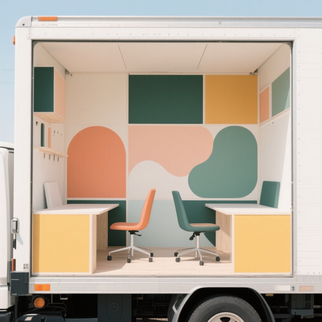 Abstract modular workspace inside a truck