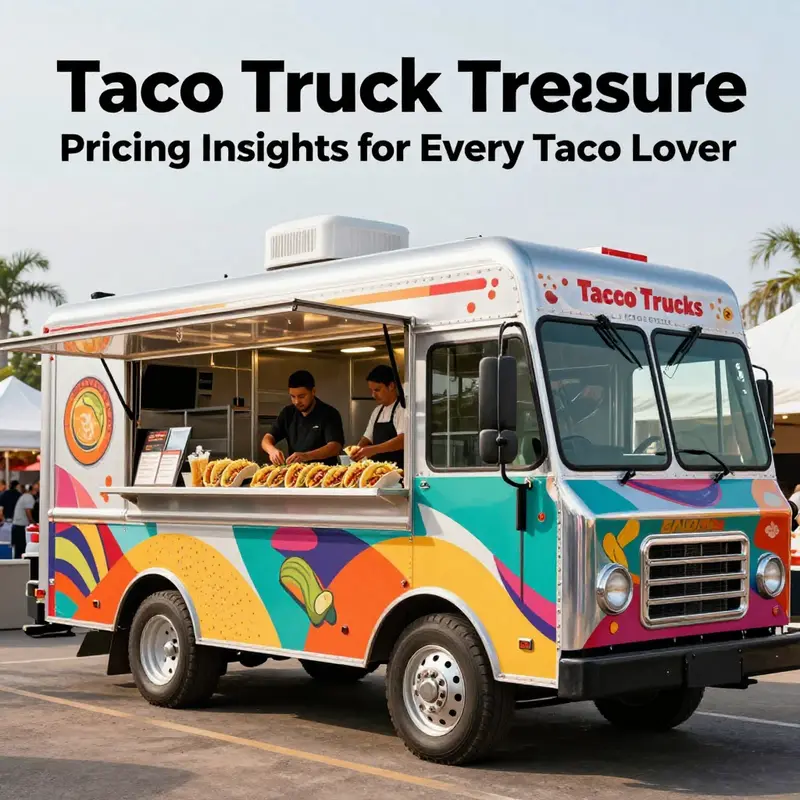 A lively market scene featuring used taco trucks, rich with color and community.