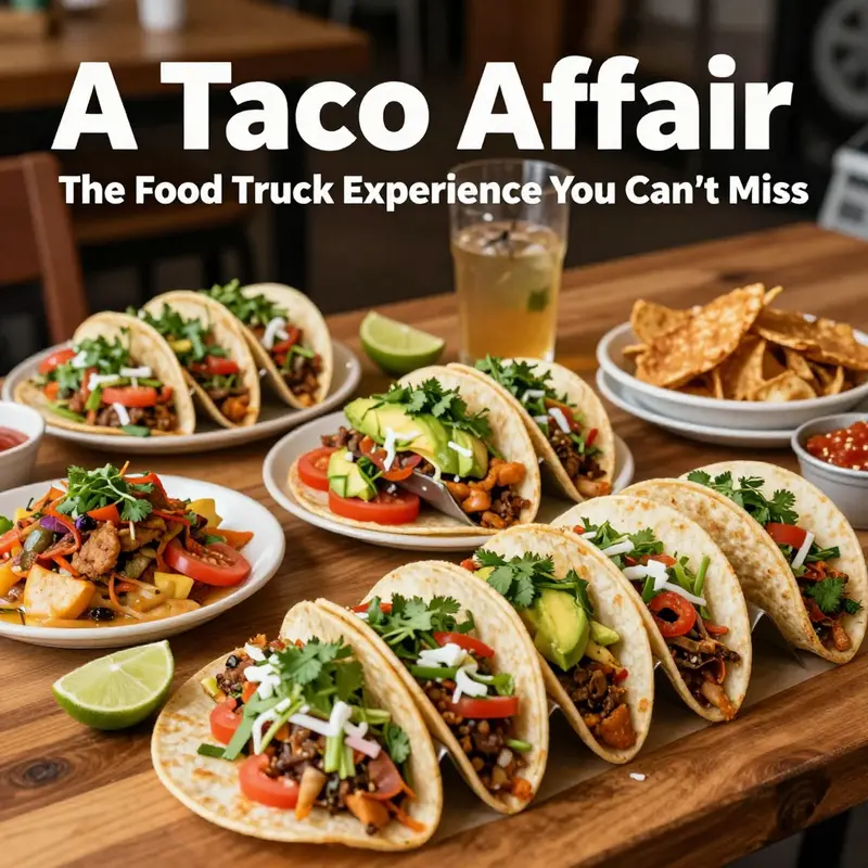 A colorful array of tacos served at A Taco Affair food truck, featuring fresh ingredients and traditional flavors.