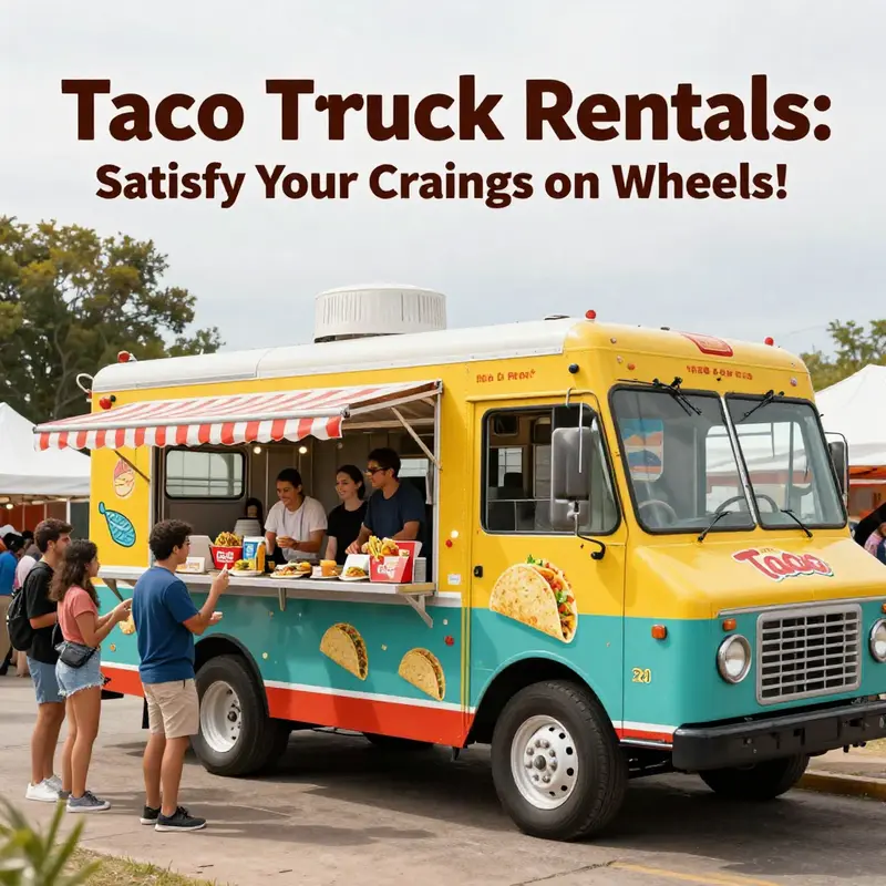 A taco truck bustling with energy at a festival, showcasing its basic rental appeal.