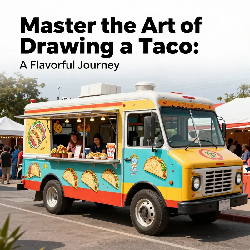 Photorealistic taco truck scene at a lively street festival, showcasing the essence of culinary enjoyment.