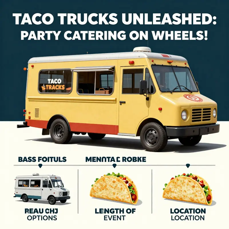A lively taco truck setting up for a joyful party, captivating guests with its delicious offerings.