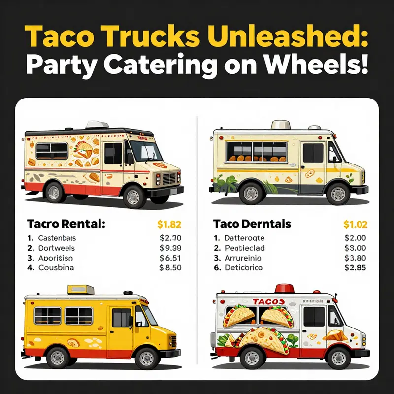 A lively taco truck setting up for a joyful party, captivating guests with its delicious offerings.