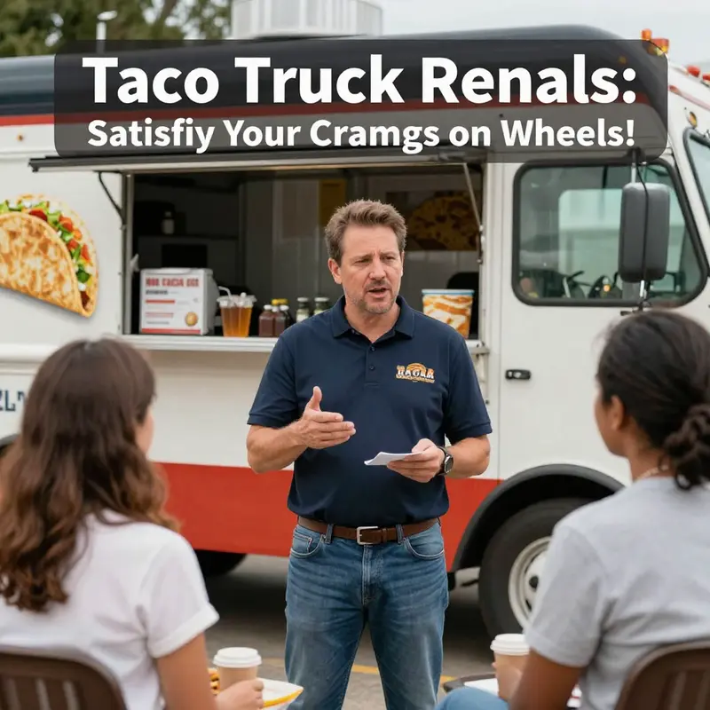 A taco truck bustling with energy at a festival, showcasing its basic rental appeal.