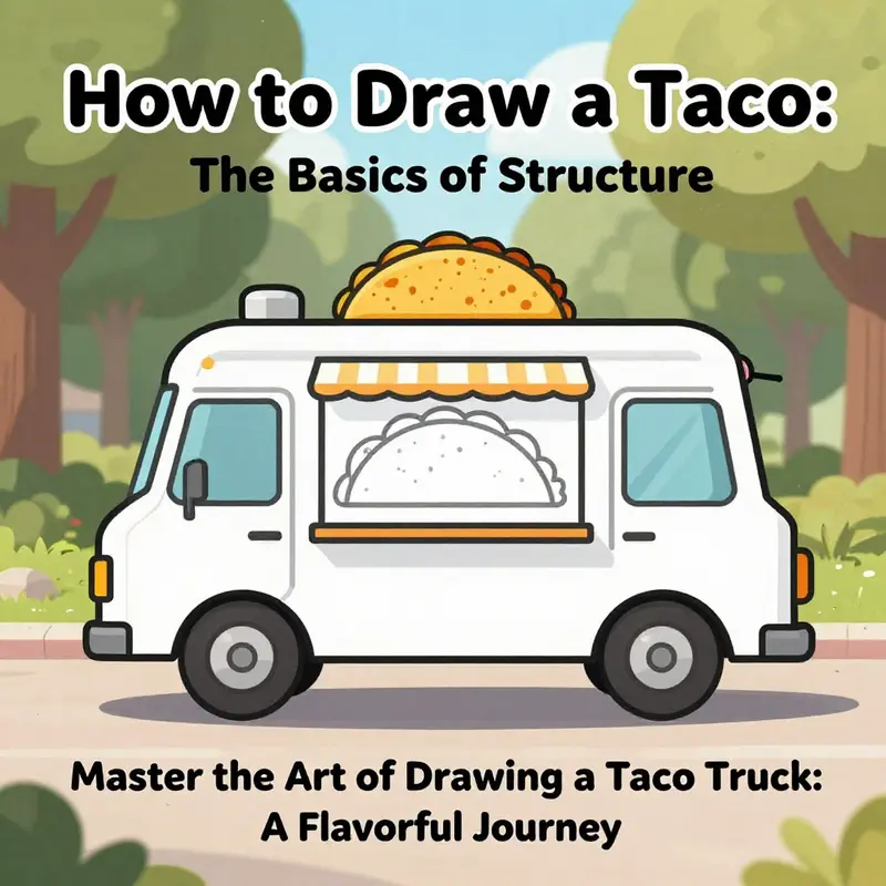 The foundational structure of a taco truck, showcasing basic shapes and forms of the drawing process.