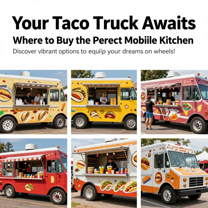 A collage of taco trucks in action, illustrating the lively atmosphere of food festivals.