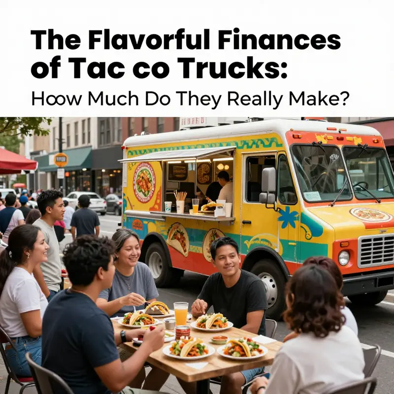 A taco truck in a bustling urban area, highlighting the potential revenue from high customer volume.