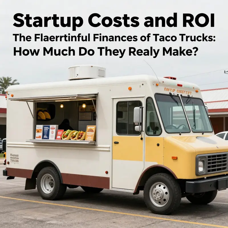 A taco truck in a bustling urban area, highlighting the potential revenue from high customer volume.