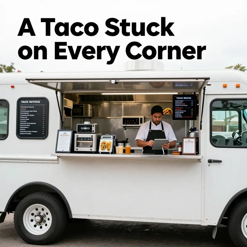 A bustling taco truck scene that captures the vibrant culture surrounding these culinary mobile icons.