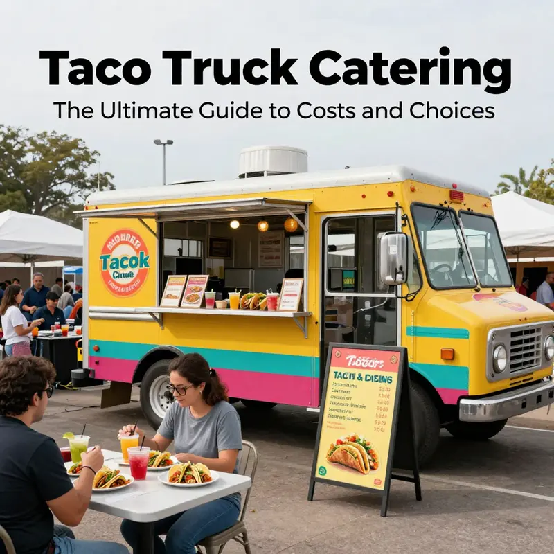 Guests savoring delicious tacos at a taco truck catering event, showcasing the vibrant atmosphere.