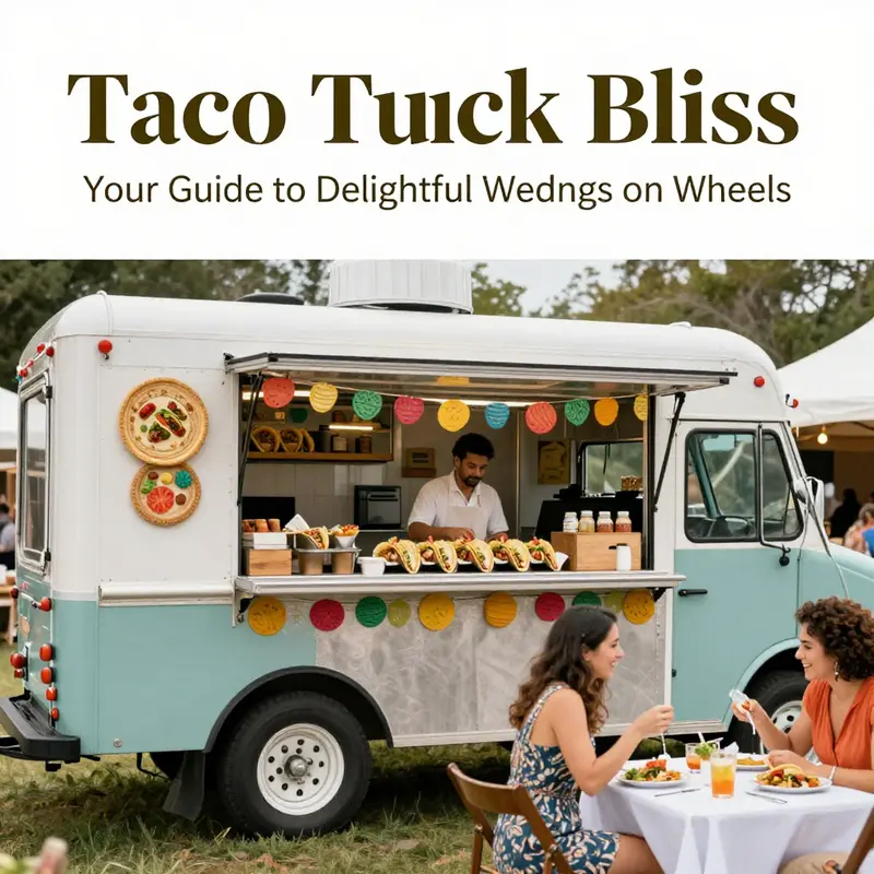 A vibrant taco truck serving delicious meals during a joyful wedding reception.