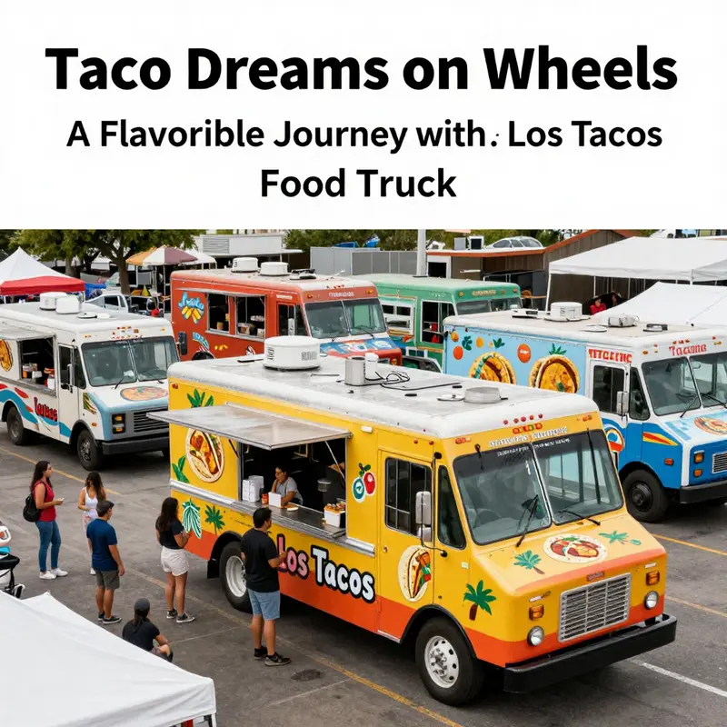 A lively food truck festival scene with a focus on a Los Tacos Food Truck, illustrating the vibrant food culture.