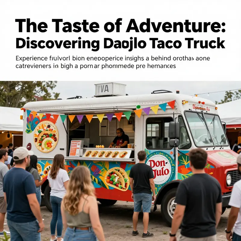 A taco truck ready for service among an eager crowd, reflecting the vibrant theme of culinary adventure.