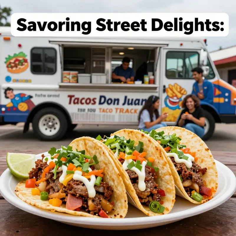 A vibrant taco platter showcasing the delicious offerings of Tacos Don Juan while patrons enjoy their meals.