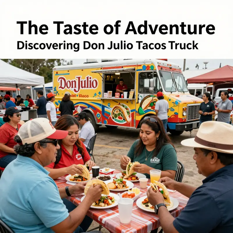 The lively atmosphere around Don Julio Taco Truck, where taco lovers gather for a taste of authentic flavors.