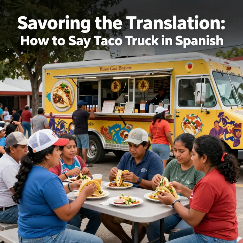The vibrant taco truck embodies the spirit of community and flavor, showcasing the translations that capture its essence.