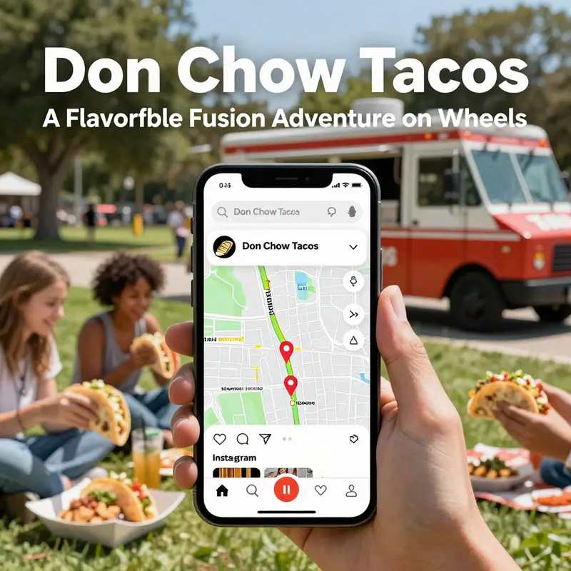The lively Don Chow Tacos food truck serving up its unique fusion of flavors in the heart of Los Angeles.