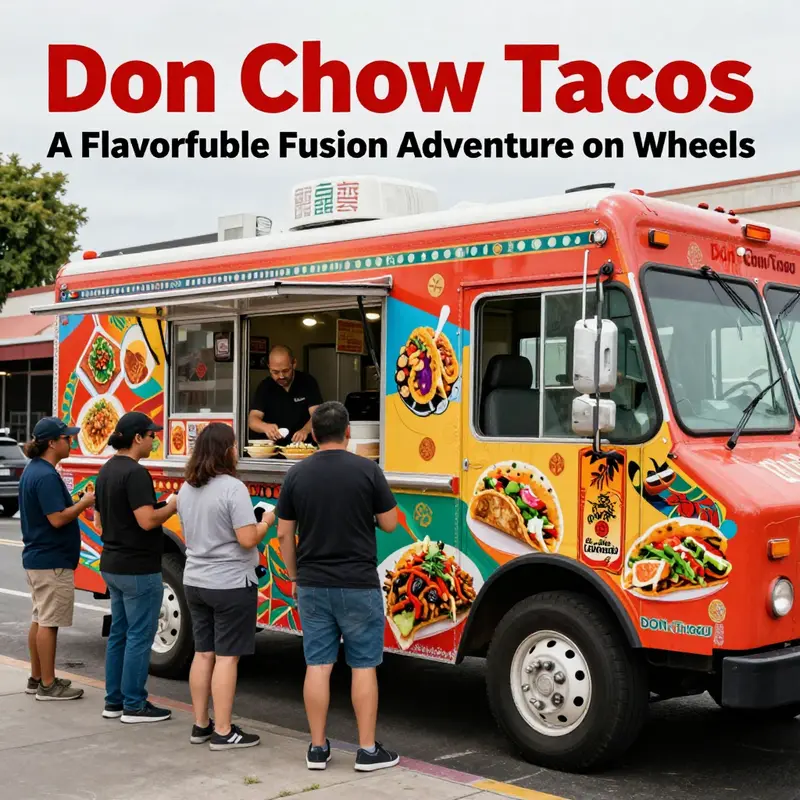 The lively Don Chow Tacos food truck serving up its unique fusion of flavors in the heart of Los Angeles.