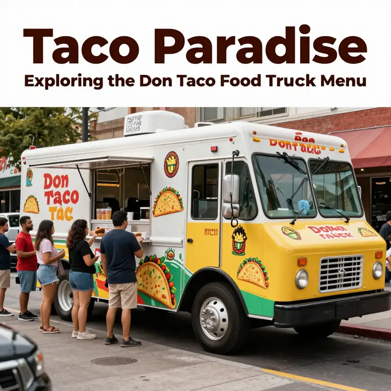 The Don Taco food truck bustling in an urban environment, attracting customers with its colorful design and delicious aroma.