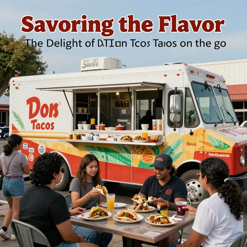 An image of Don Tacos Food Truck with customers waiting in line, highlighting the lively and delicious culinary experience.