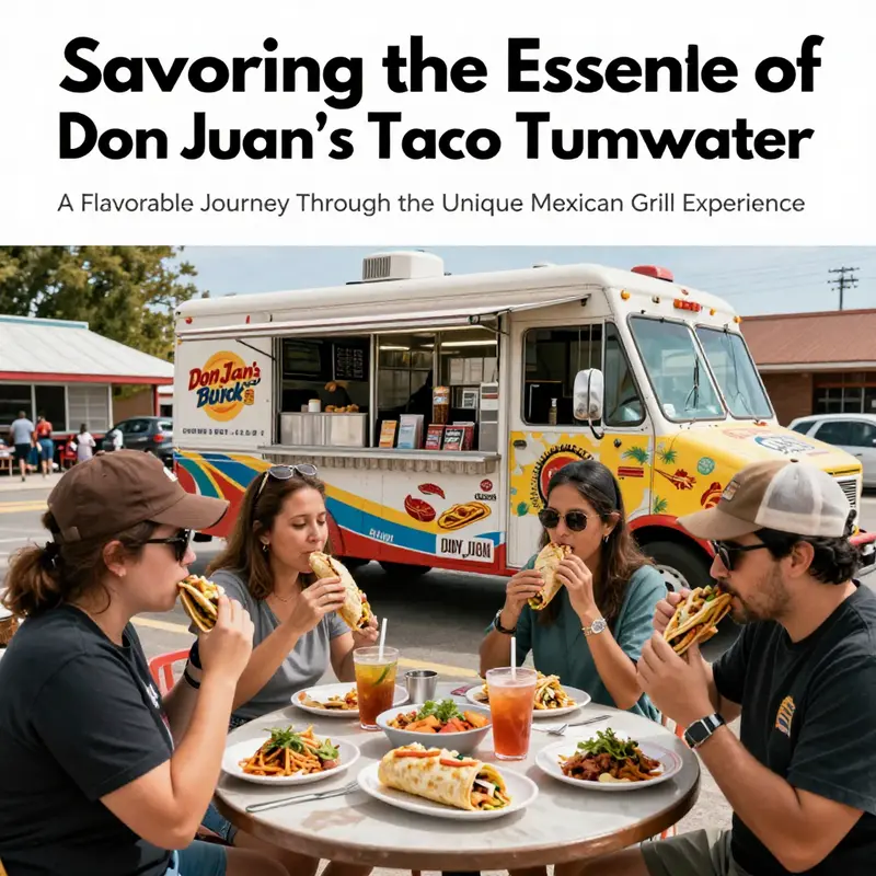 An inviting atmosphere of Don Juan's Burrito Truck with customers enjoying their food.
