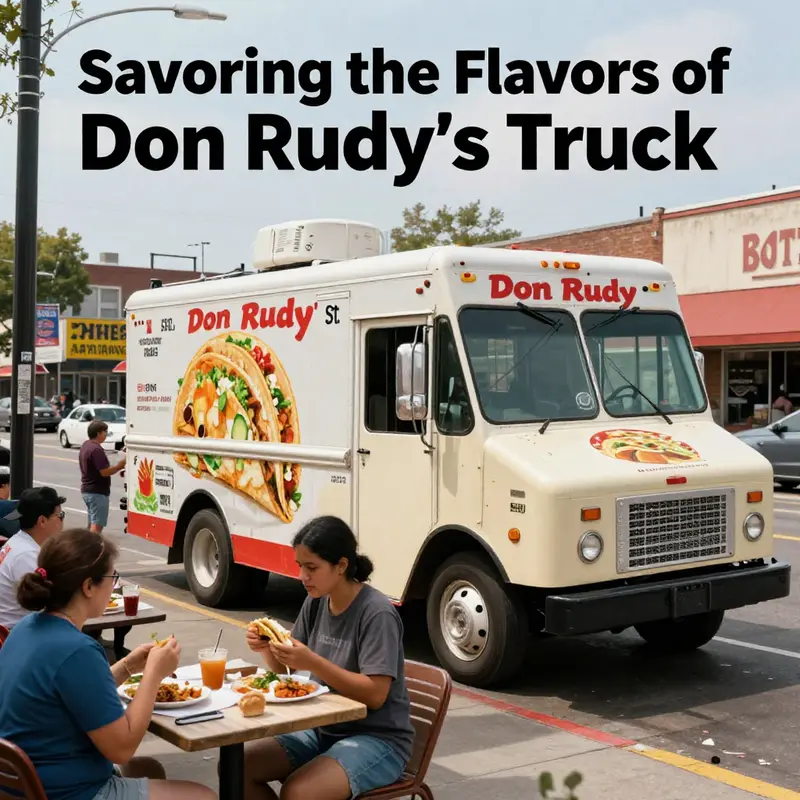 Don Rudy’s Taco Truck in its prime location, drawing crowds for a delicious meal.