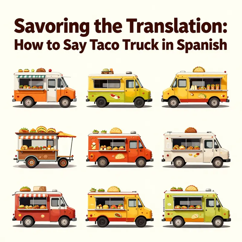 The vibrant taco truck embodies the spirit of community and flavor, showcasing the translations that capture its essence.