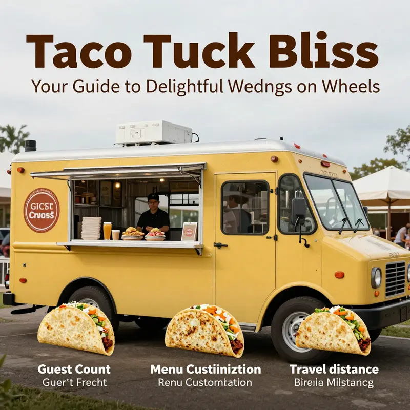 A vibrant taco truck serving delicious meals during a joyful wedding reception.