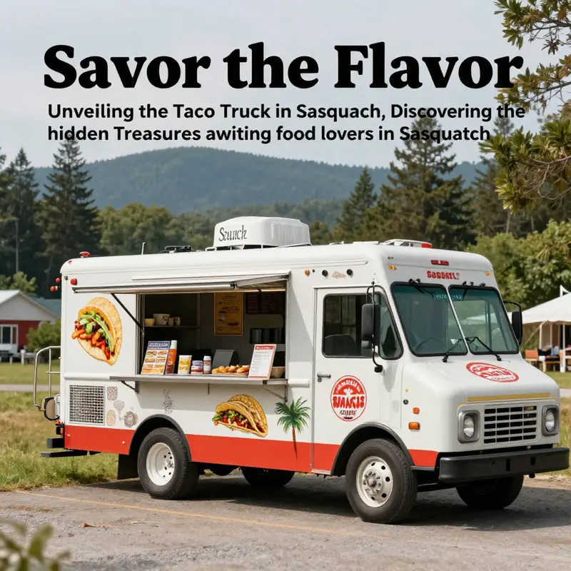 A taco truck in Sasquatch surrounded by nature, showcasing the inviting atmosphere and delicious offerings.