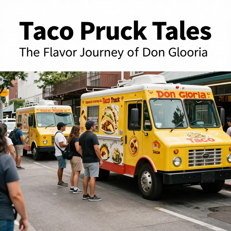 Food lovers on the hunt for the elusive Don Gloria Taco Truck in a lively city.