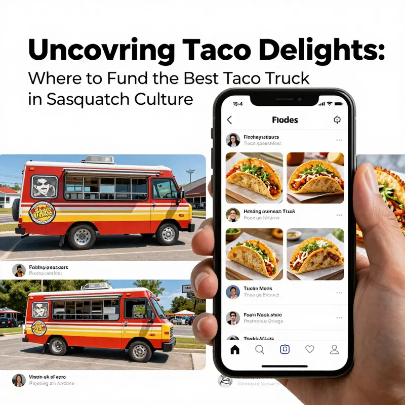 Imagining taco trucks blending with Sasquatch legends in a whimsical forest setting.