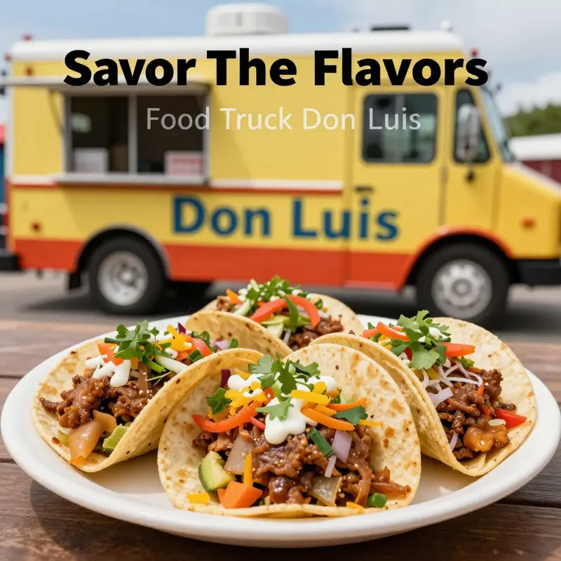 Food Truck Don Luis bustling with customers during its evening service hours in Los Angeles.