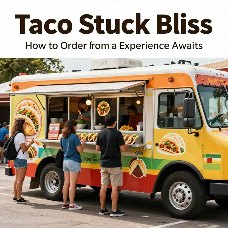 A vibrant taco truck with eager customers and a tempting menu showcases the excitement of ordering tacos.
