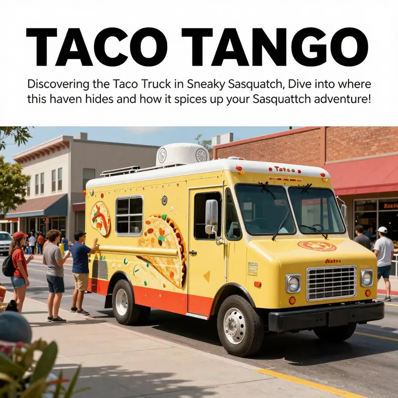 A colorful downtown scene in Sneaky Sasquatch showcasing the Taco Truck with engaging gameplay elements.
