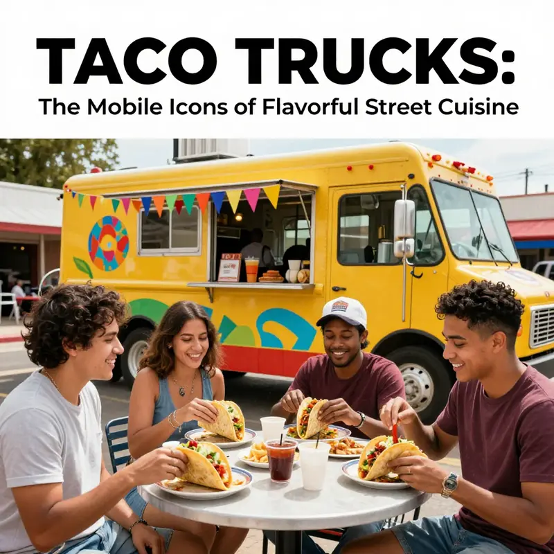 People of different backgrounds enjoying tacos from a taco truck on a sunny day, illustrating the cultural richness and vibrancy of taco truck cuisine.