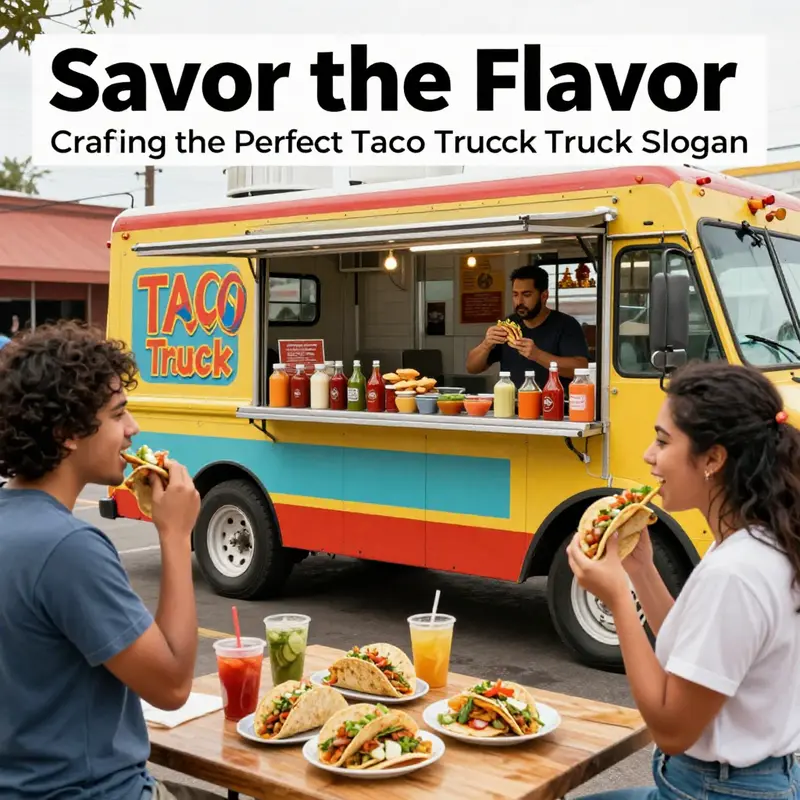A bustling taco truck scene with joyous customers enjoying fresh tacos amidst a colorful and inviting setup.