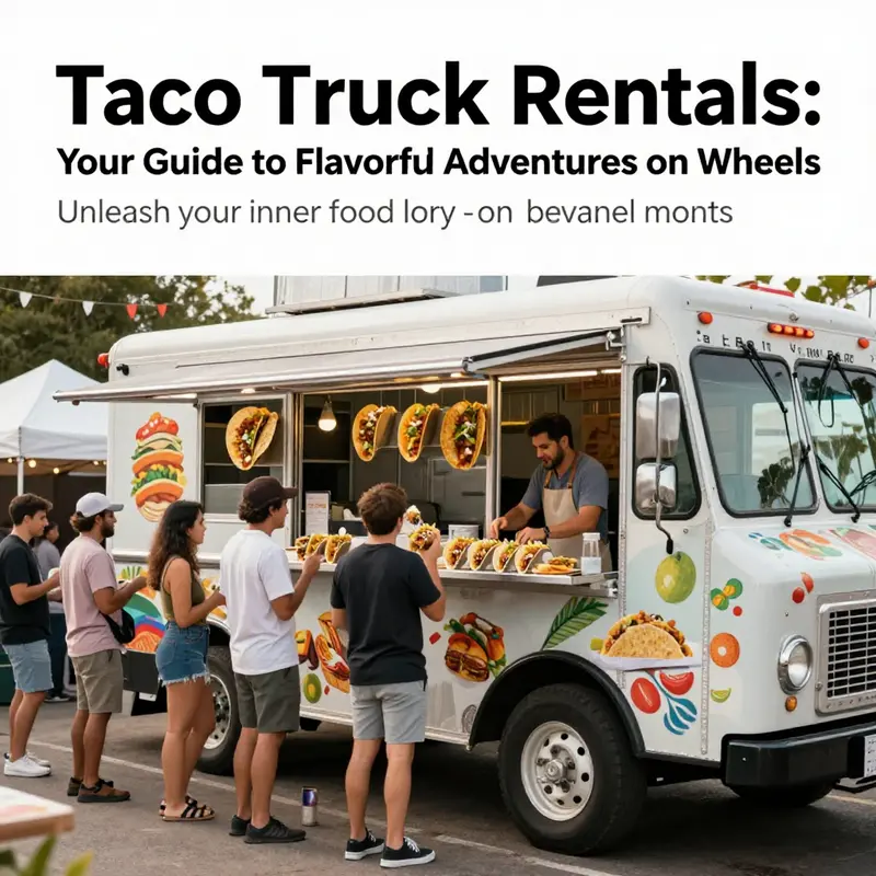 A colorful taco truck surrounded by excited customers enjoying fresh tacos at an outdoor festival.
