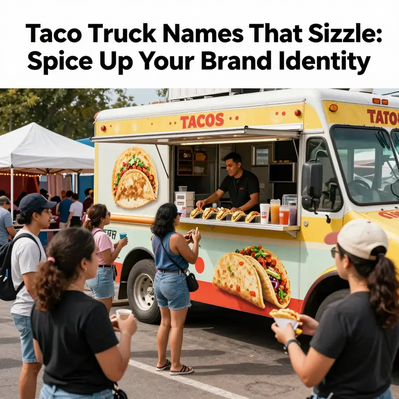 Taco truck amidst a bustling food festival, surrounded by happy customers and tantalizing taco offerings.