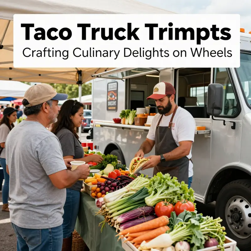 A lively taco truck showcasing a variety of unique taco creations tailored for diverse tastes.