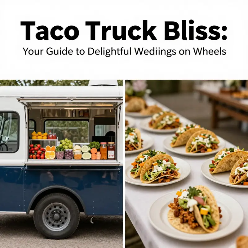 A vibrant taco truck serving delicious meals during a joyful wedding reception.