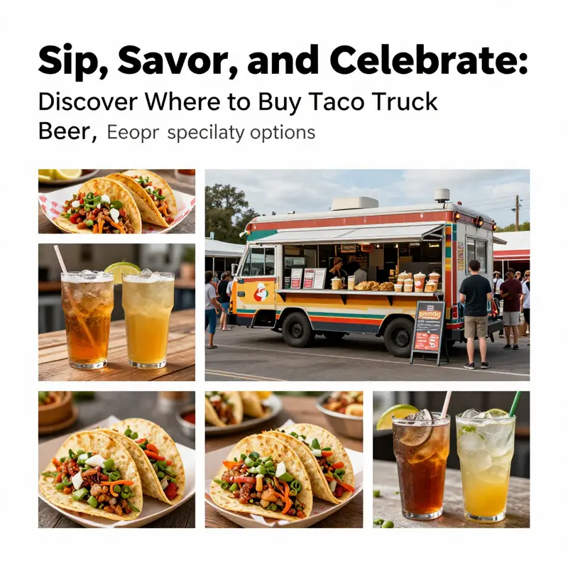 A festive gathering of taco truck food, beer, and drinks, celebrating the fusion of flavors.
