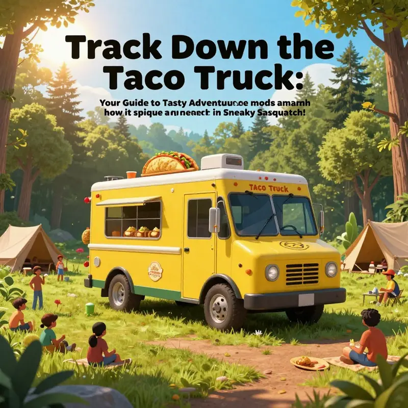 Colorful imagery of the Taco Truck in Sneaky Sasquatch, attracting players in a lively campground setting.
